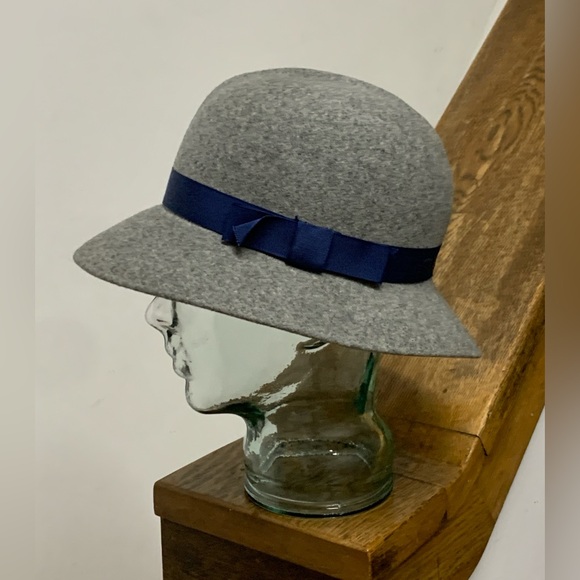 Women’s Vtg Geo. W. Bollman Doeskin 100% Wool Felt Blue Ribbon Hat - Picture 3 of 16